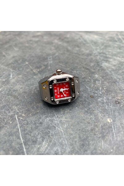 Bozhi Silver Mini Watch Ring, Ring Watch, Finger Watch Ring, Square Red Ring Watch