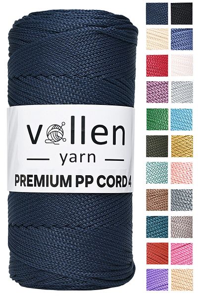 vollen yarn 200gr/230m Premium Polyester Macrame Twine 2mm, μακραμέ Σχοινί, μακραμέ, σουπλά, σχοινί τσάντας, μπλε ναυτικό