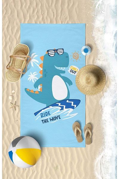 VEVİEN HOME Prosop De Plaja Copii Surf Dino Imprimat Digital 60x130 Cm