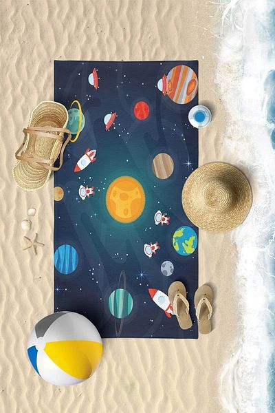 VEVİEN HOME Space and Planets Παιδική πετσέτα θαλάσσης με ψηφιακή εκτύπωση 70x140 cm