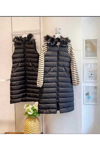 tesettürgiyim Furry Hooded Puffer Vest