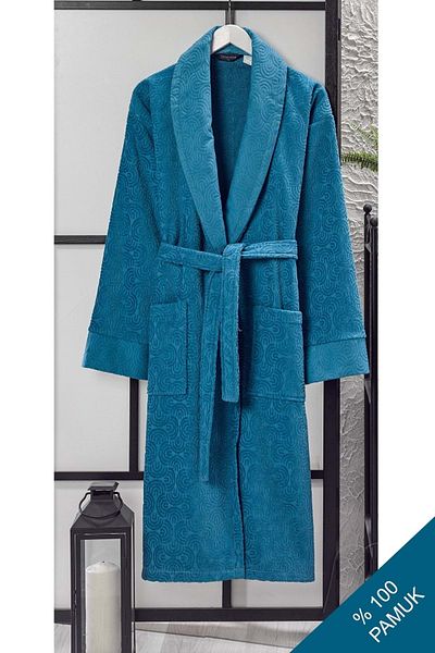 VEVİEN HOME Halat de baie din bumbac din catifea jacquard cu design special albastru