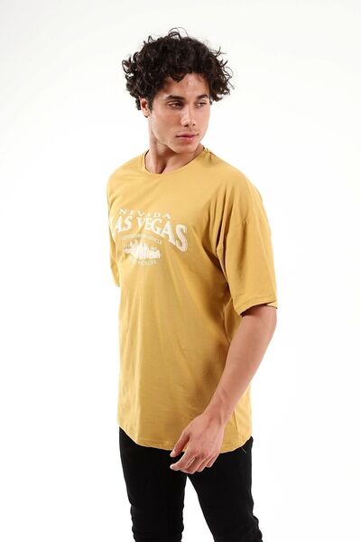 Mad&Calf Unisex Oversize Las Vegas εμπριμέ κίτρινο μπλουζάκι