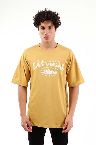 Mad&Calf Unisex Oversize Las Vegas εμπριμέ κίτρινο μπλουζάκι