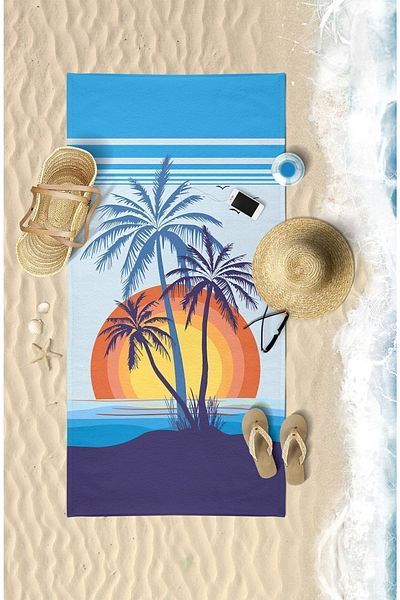 VEVİEN HOME Tropical Sunrise Imprimat Digital 75x150 Cm Prosop de Plaja