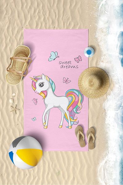 VEVİEN HOME 60x130 Cm Unicorn Digital Printed Children's Beach Towel
