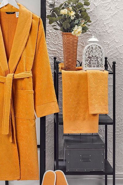 VEVİEN HOME Set halat de baie 4 piese din catifea Jacquard Muștar