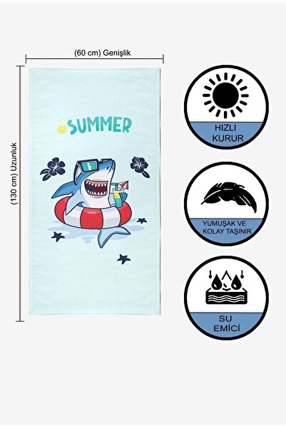 VEVİEN HOME Shark Цифровий друк 60x130 см Дитячий пляжний рушник