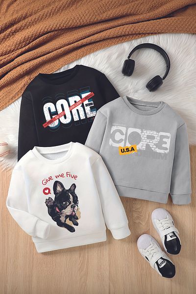 MYADA Set de hanorace pentru copii Style Premium din 3 piese - Decolteu Crew Code15199-15170-15169