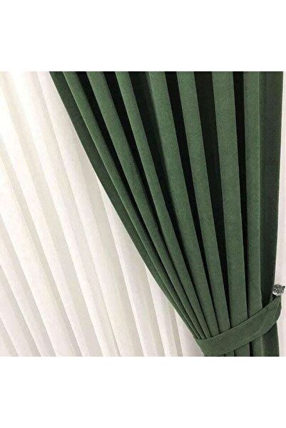 PERDENEVA Tek Kanat Koyu Yeşil Sık Pile Kumaş Fon