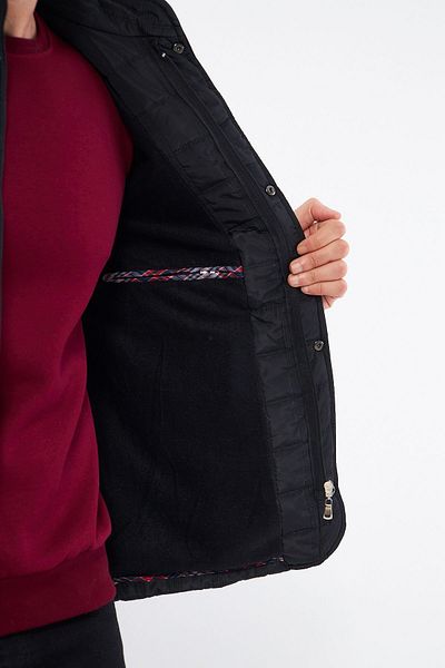S&V TEKSTİL Men's Black Patterned Quilted Coat Parka