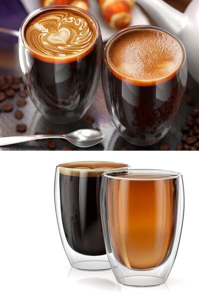 MİS KİTCHEN زجاج اكسبريسو 300 مل - قطعتين، سقف مزدوج، أكواب تقديم القهوة، مقاومة للحرارة