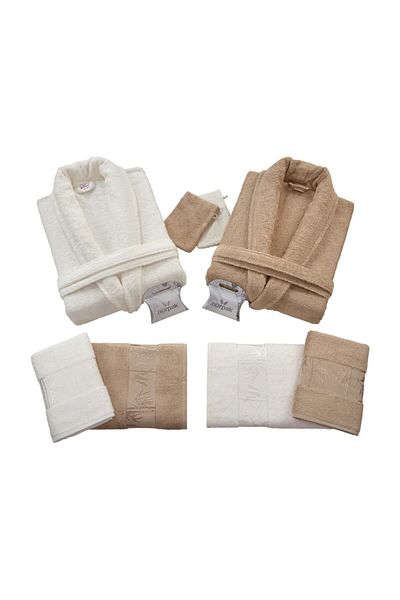 Nurpak Σετ Οικογενειακό Μπουρνούζι Bamboo (10 Τεμάχια) Κρεμ-καφέ Nrpk 000550