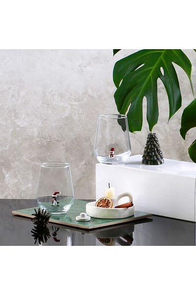 ADAMODART New Year's Themed 2-Piece Water Glass with Penguin and Snowman Figures