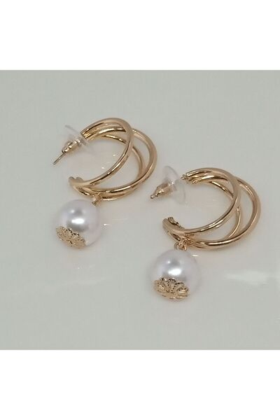 Ödül Moda حلق من اللؤلؤ باللون الذهبي النحاسي