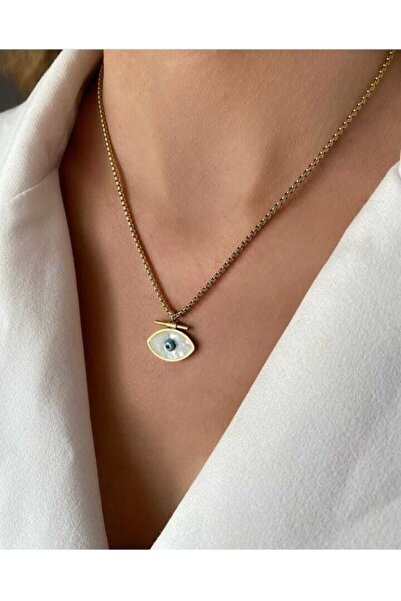 YUGENCONCEPT قلادة من الفولاذ بخرز عين الشر بيرليسسينت
