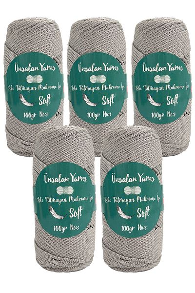 ÜNSALAN HOBİ Premium 100gr Πολυεστέρας - Γκρι Σχοινί Runner, 2mm Supla Σχοινί, 120mt Σετ των 5