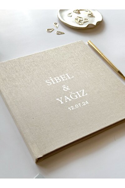 Norm Design Keten Kumaş İsme Özel Anı Defteri, Premium Nikah Nişan Düğün Defteri