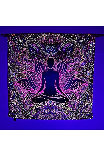 WANDER TAPESTRY Psychedelic Spiritual Om / Neon Blacklight ile Parlayan Duvar Örtüsü UV Aktif Tapestry
