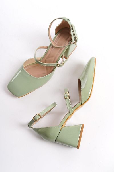 Modabuymus Sigva Mary Jane Summer Mint Green Patent Leather Thick Heeled Strapped Shoes