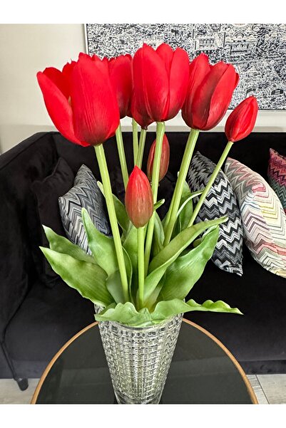 Hatice sakallı design 1 Demet 5 Dallı Tomurcuklu Lale Demeti Islak 1.kalite Kırmızı