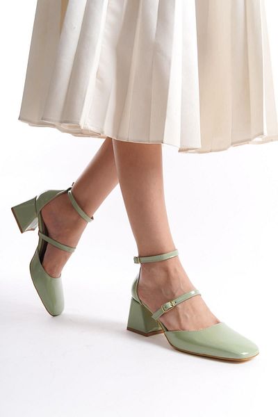 Modabuymus Sigva Mary Jane Summer Mint Green Patent Leather Thick Heeled Strapped Shoes