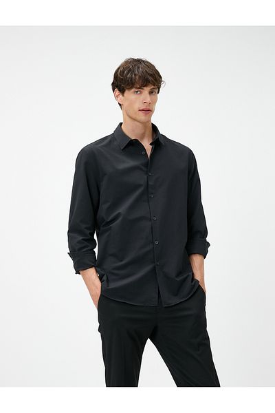 Koton Sports Shirt Slim Fit Classic Collar Long Sleeve Non Iron