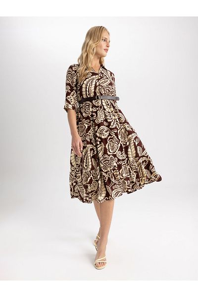 DeFacto Floral Print Collared Shirt Midi Dress