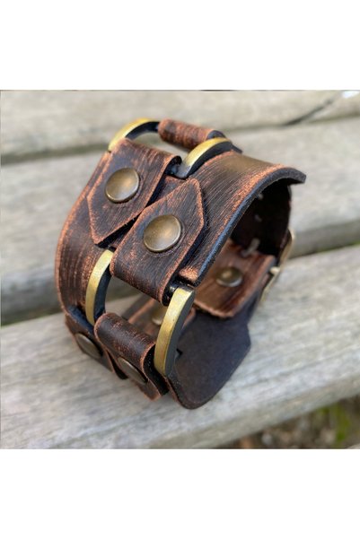 NARKİSSOS Handcrafted Antique Brown Men's Leather Bracelet