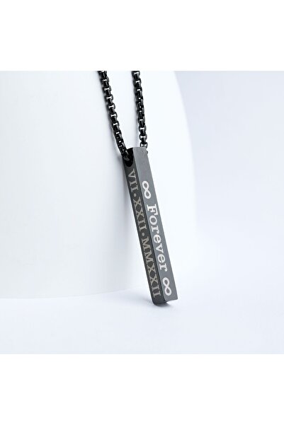 Satürn Silver Kuyumculuk Kişiye Özel Çelik İsimli Tarih Yazılı Unisex Bar Kolye