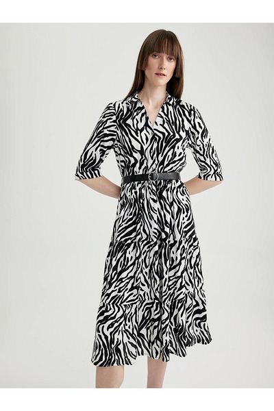 DeFacto Animal Print Collared Shirt Midi Dress