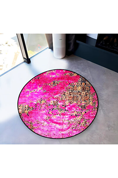 Rugs Modern Halı Pink Themed Motif Abstract Patterned Round Woven Base Vintag...