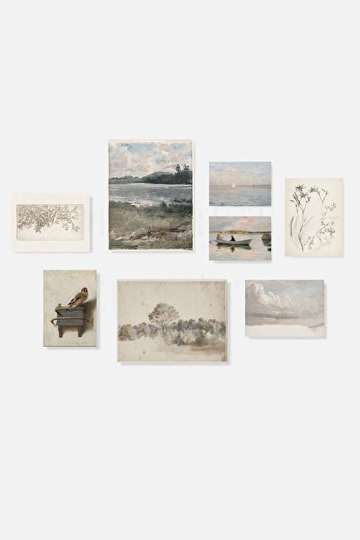 HOME DEKORİSTA Çerçevesiz 8'li Poster Seti, , Vintage Resim, Çiçek Manzara Resim