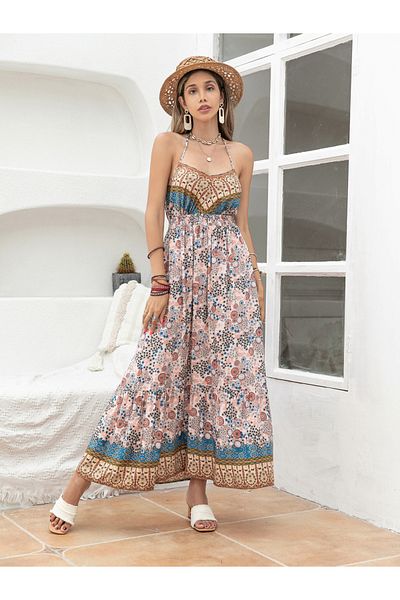 Russty Dustty By Styli Strappy Printed A-Line Maxi Dress