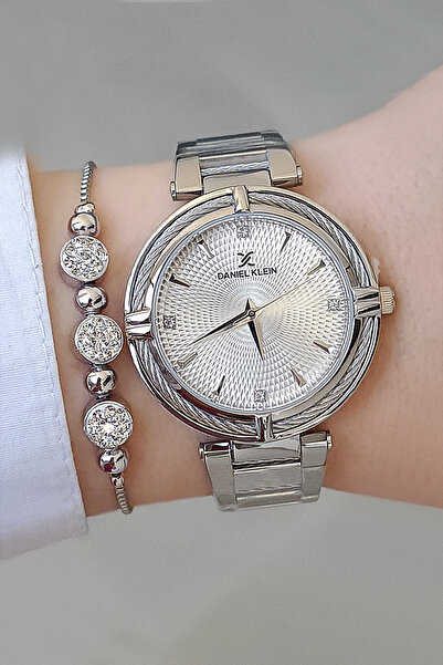 Daniel Klein Women's Wristwatch Bracelet Set with Metallic Rope