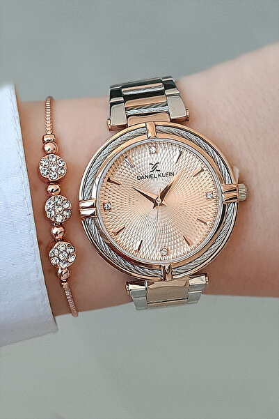 Daniel Klein Rose Gold Metallic Rope Women's Wristwatch + Bracelet Set