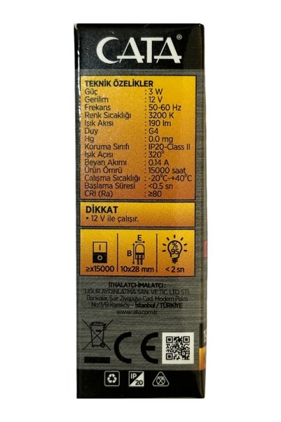 Cata CT-4255 3W 12V 3200K (Günışığı) G4 Duylu Led Kapsül Ampul (8 Adet)