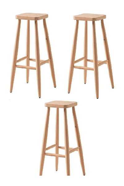 Onehome Ahşap Tabure Ham Kare cm 3 Adet