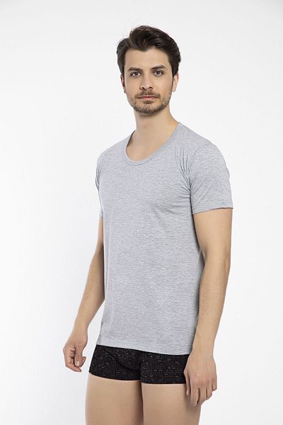 saac 2 Pieces 100% Cotton Combed Single Jersey Men's Short Sleeve Gray Crew Neck Undershirt - 440