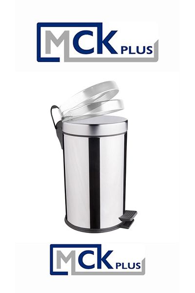 MCK Plus 30 Liter Chrome Stainless Metal Trash Can - Lid with Pedal and Shock Absorber