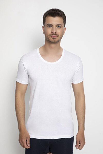 saac 2 Pieces 100% Cotton Combed Single Jersey Men's Short Sleeve White Crew Neck Undershirt - 440