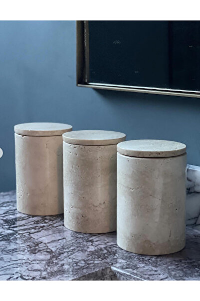 MIARIK DESIGN & DEKORASYON Dekoratif Traverten Mermer 3 lü Baharatlık Şekerli...
