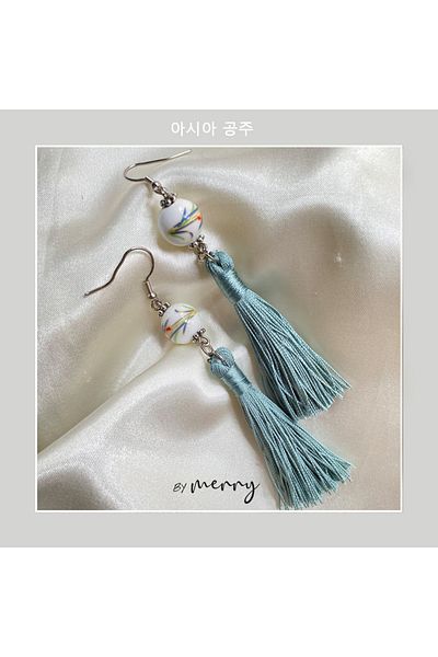 by Merry Ceramic Tassel Earrings - Chinese and Asian Earrings, Tassel Detailed