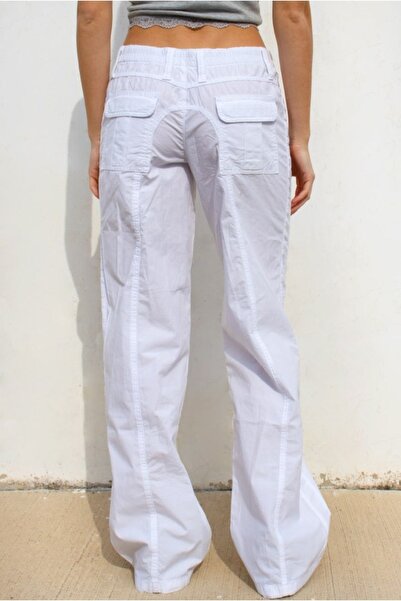 september island Y2K White Parachute Fabric - Front Pocket Trousers