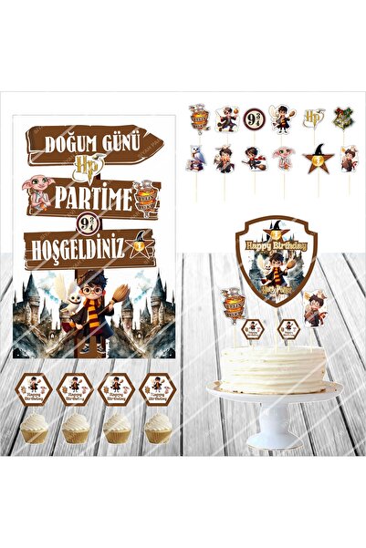 SİYAH PARTİ EVİ Harry Potter Birthday - Board and Cake Decoration Set