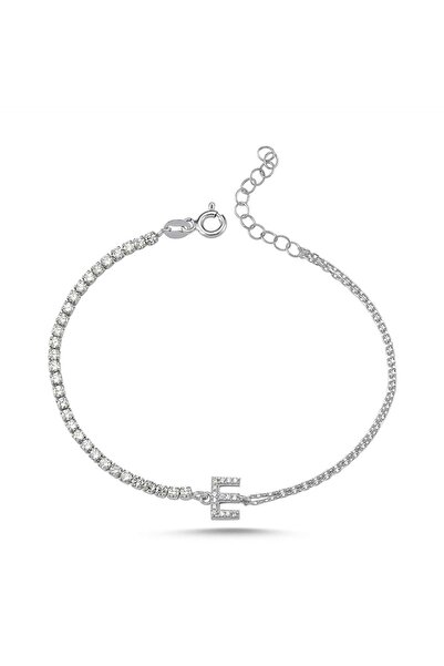 Genel Markalar 925 Ayar Gümüş Suyolu Harfli Gümüş Rengi Bileklik E Harfi Standart Blv00259-4126