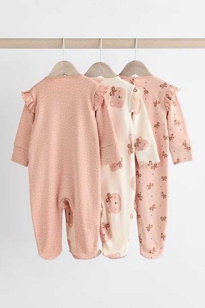 Next Baby Baby Character Zip 100% Cotton Sleepsuits 3 Pack (0Mths-2Yrs)