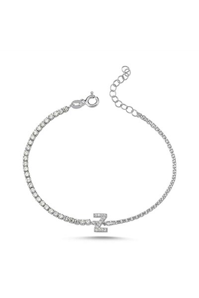 Bulvardi 925 Ayar Gümüş Suyolu Harfli Gümüş Rengi Bileklik - Z Harfi - Standa...