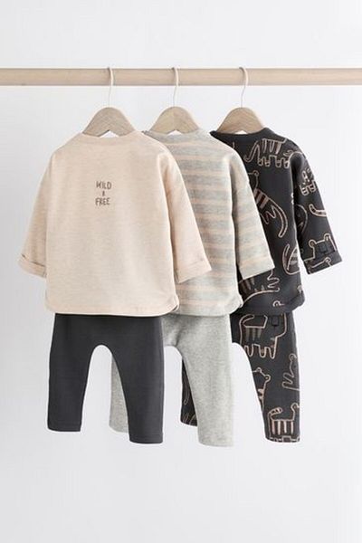 Next Baby 3-Piece Cotton Cream Black Animal Patterned Long Sleeve Set