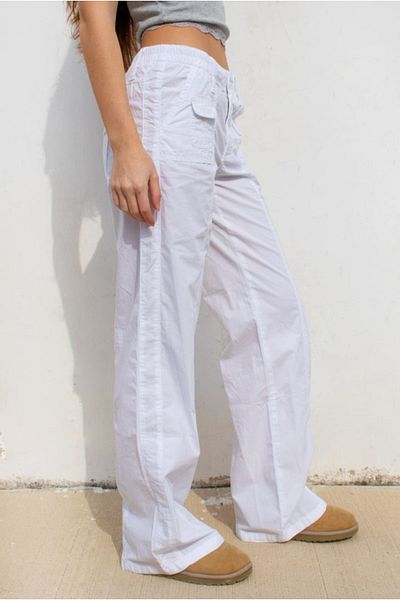 september island Y2K White Parachute Fabric - Front Pocket Trousers